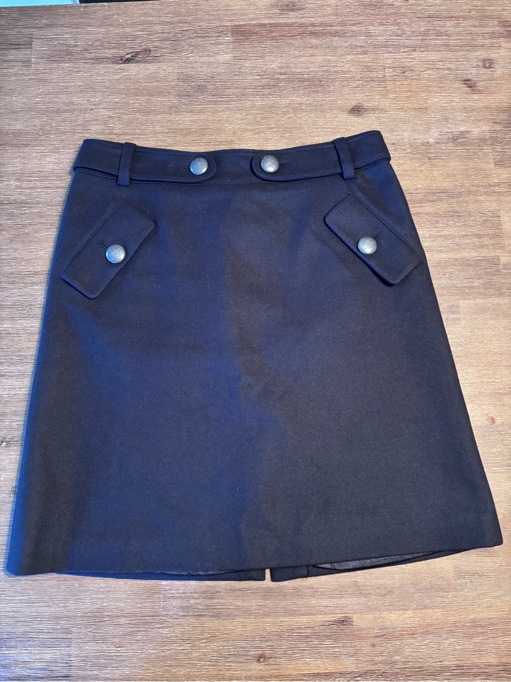 Club Monaco Tailored Wool Mini Skirt Navy Blue Button Pocket 4